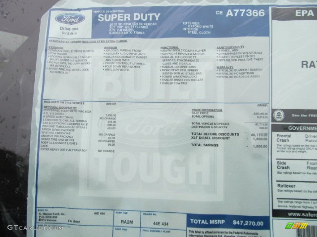2012 Ford F250 Super Duty XLT SuperCab 4x4 Window Sticker Photo #57522790
