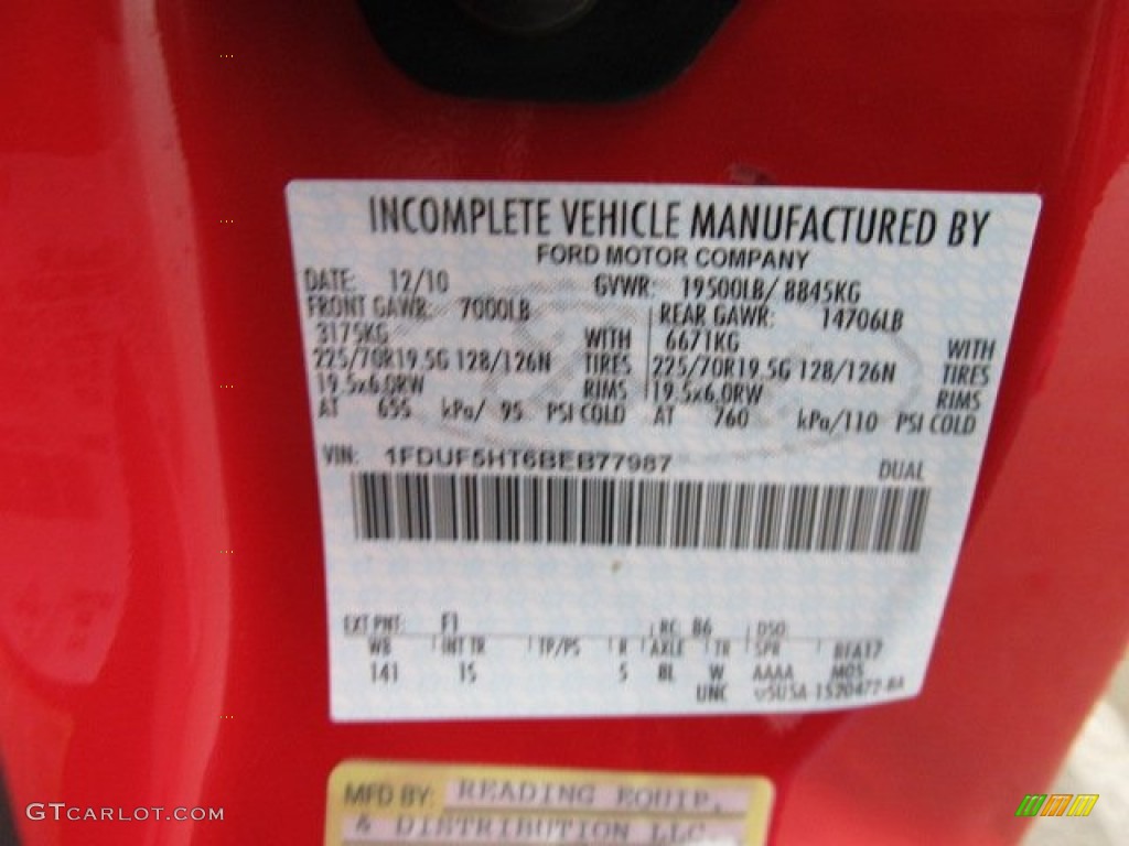 2011 F550 Super Duty Color Code F1 for Vermillion Red Photo #57523135