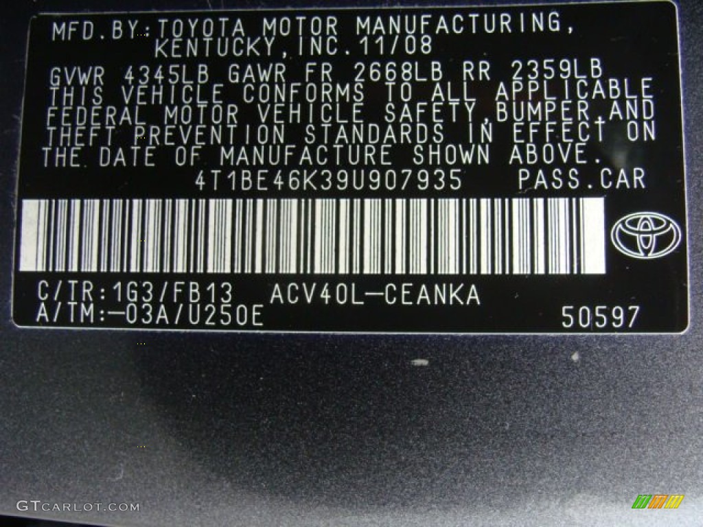 2009 Camry Color Code 1G3 for Magnetic Gray Metallic Photo #57533230