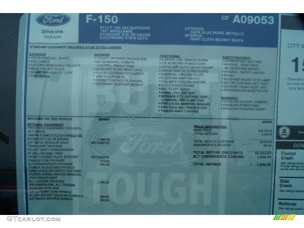 2012 Ford F150 XLT SuperCab 4x4 Window Sticker Photo #57535795