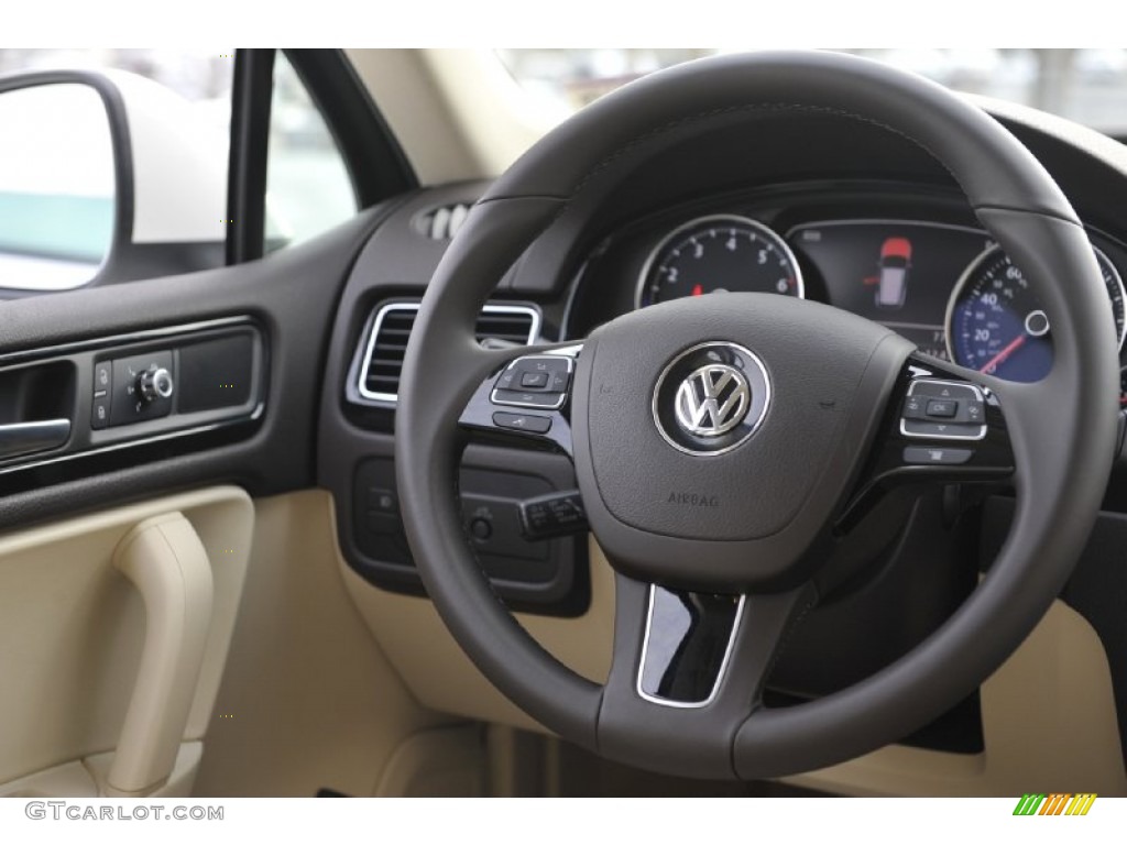 2012 Volkswagen Touareg VR6 FSI Sport 4XMotion Cornsilk Beige Steering Wheel Photo #57552695