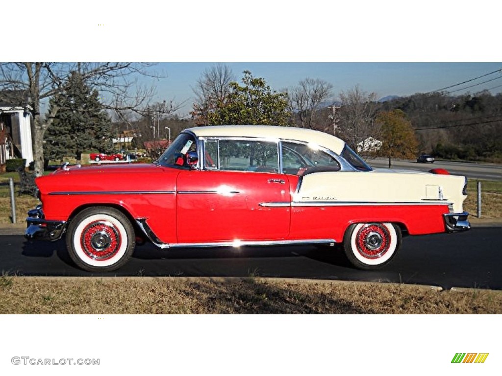 Red/White 1955 Chevrolet Bel Air 2 Door Hard Top Exterior Photo #57553288