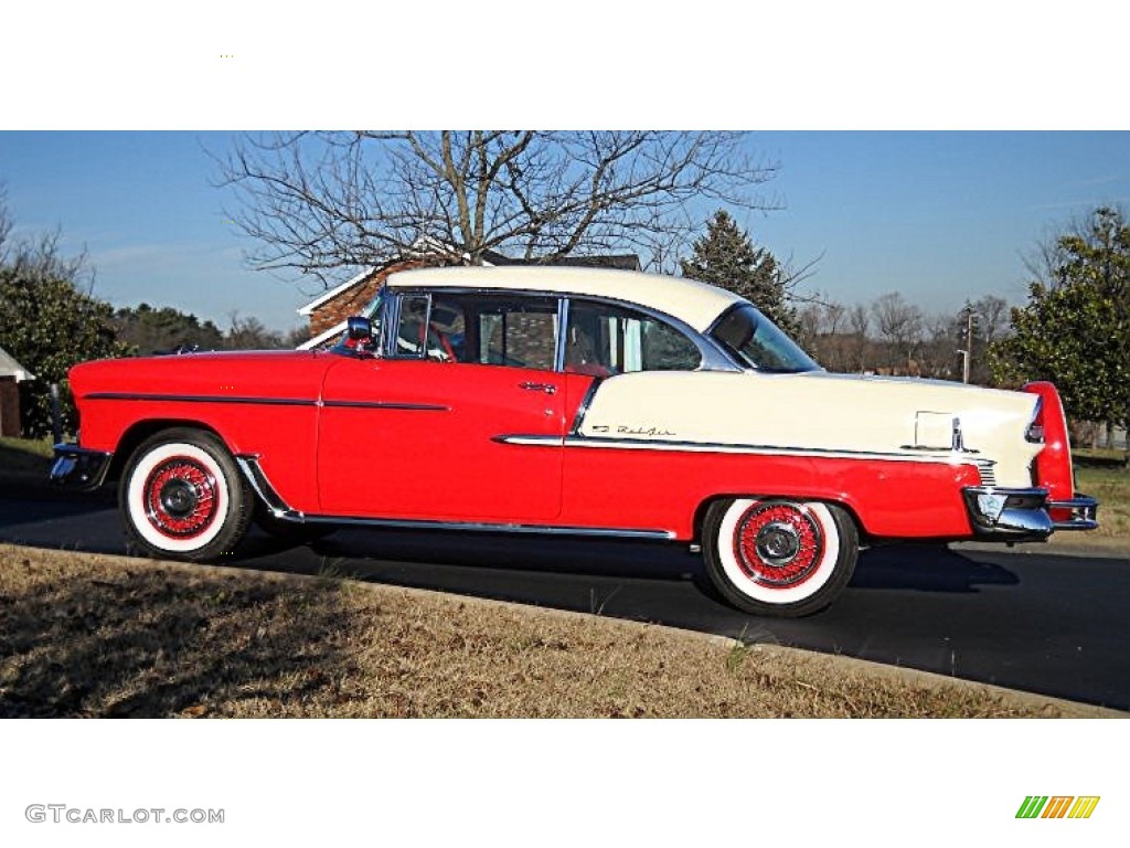 Red/White 1955 Chevrolet Bel Air 2 Door Hard Top Exterior Photo #57553432