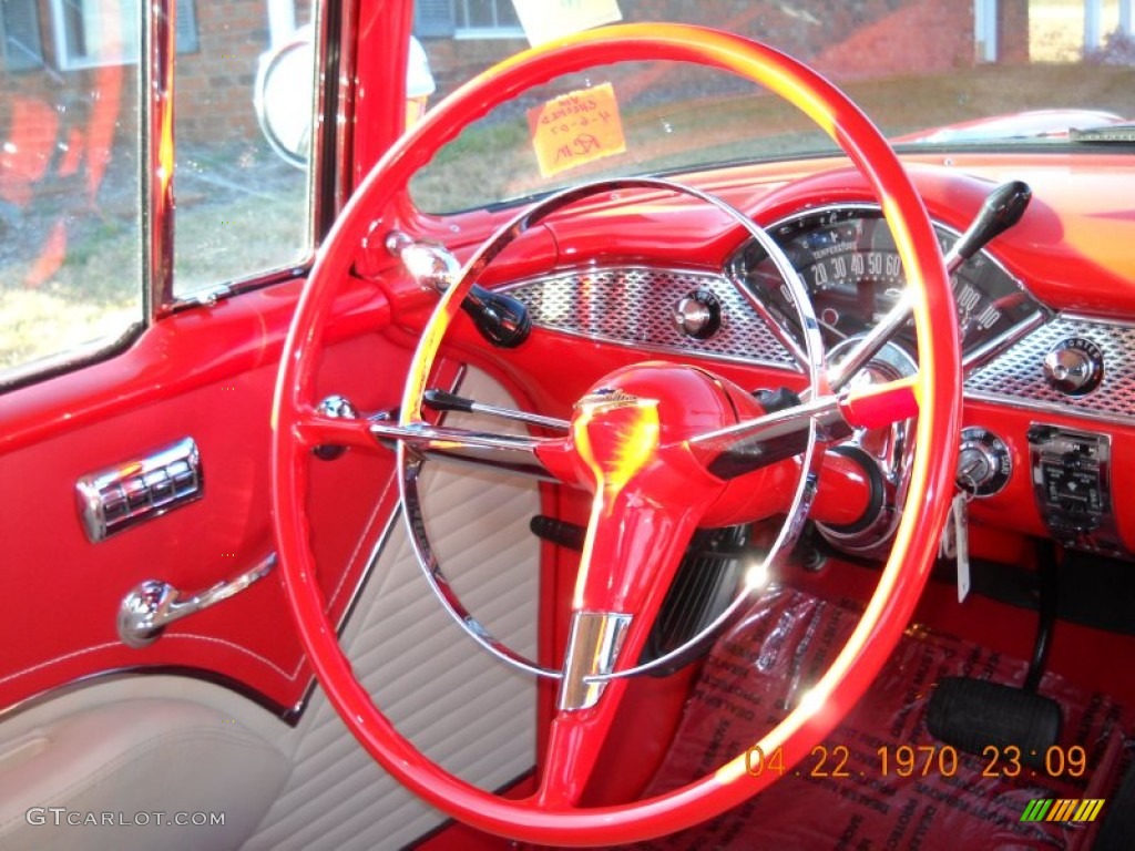 1955 Chevrolet Bel Air 2 Door Hard Top Red/White Steering Wheel Photo #57553804