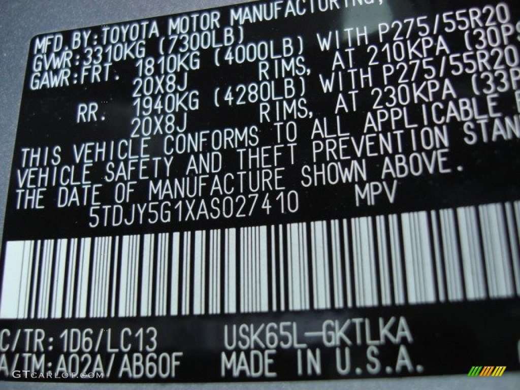2010 Sequoia Color Code 1D6 for Silver Sky Metallic Photo #57558347