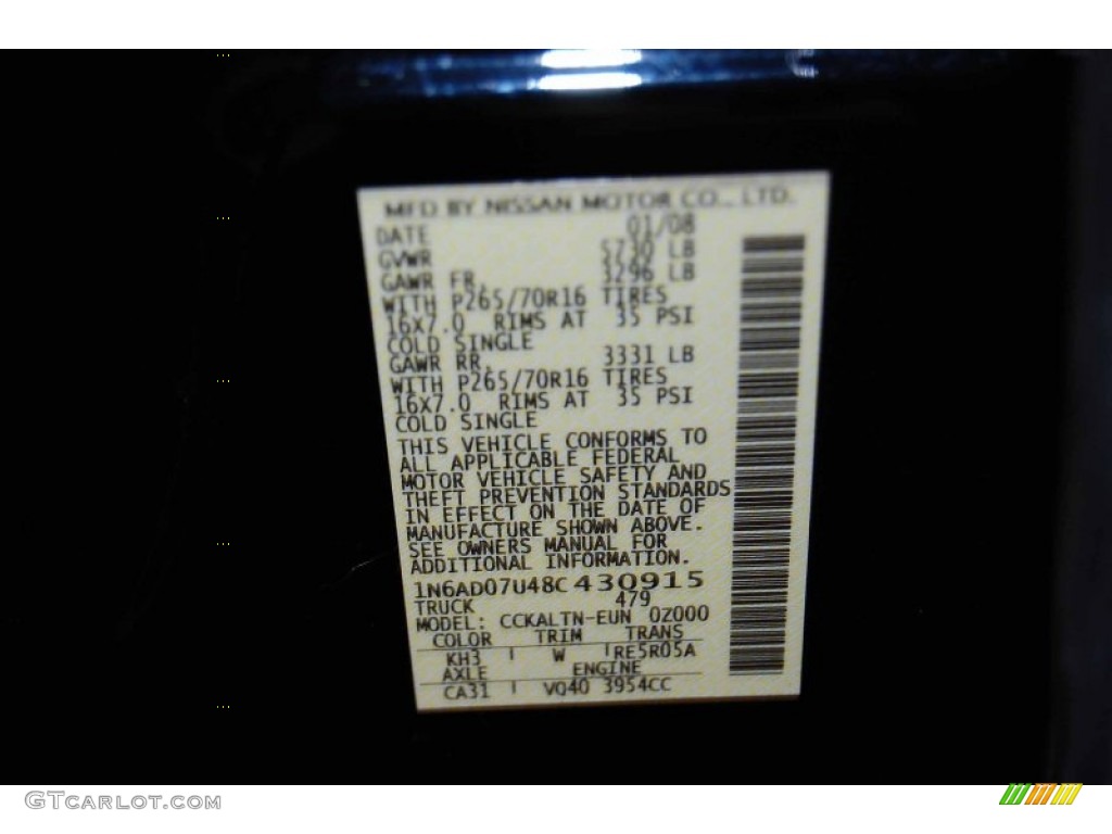 2008 Frontier Color Code KH3 for Super Black Photo #57560251