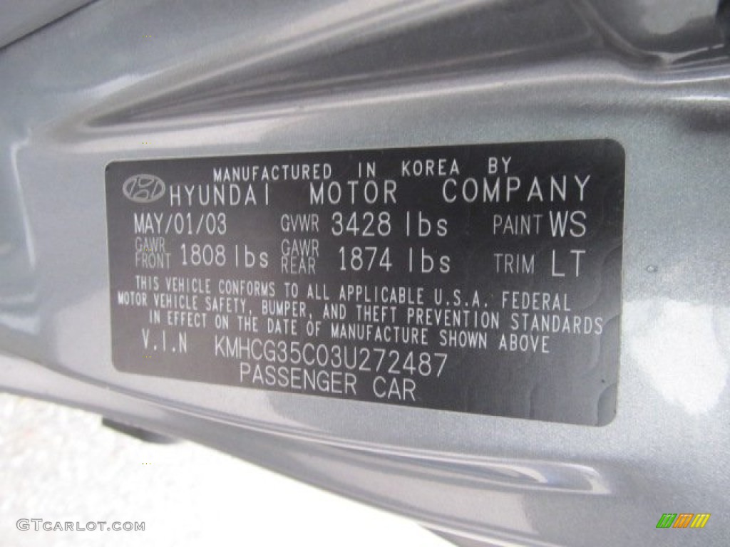 2003 Accent Color Code WS for Charcoal Gray Metallic Photo #57562046