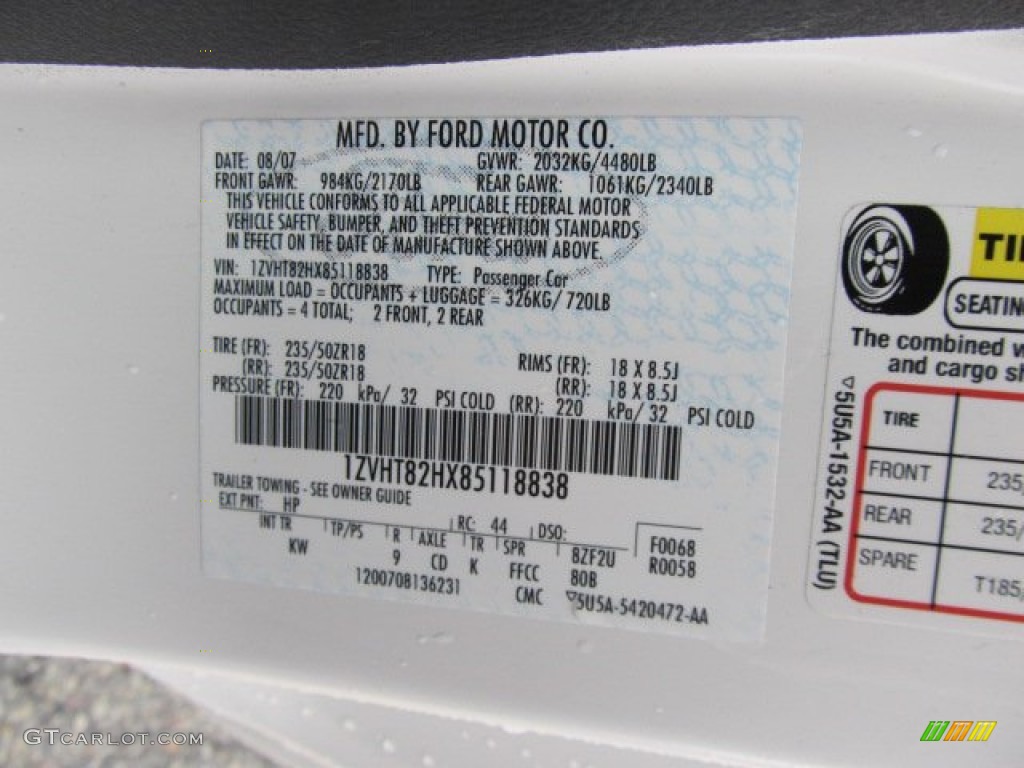 2008 Mustang Color Code HP for Performance White Photo #57562567