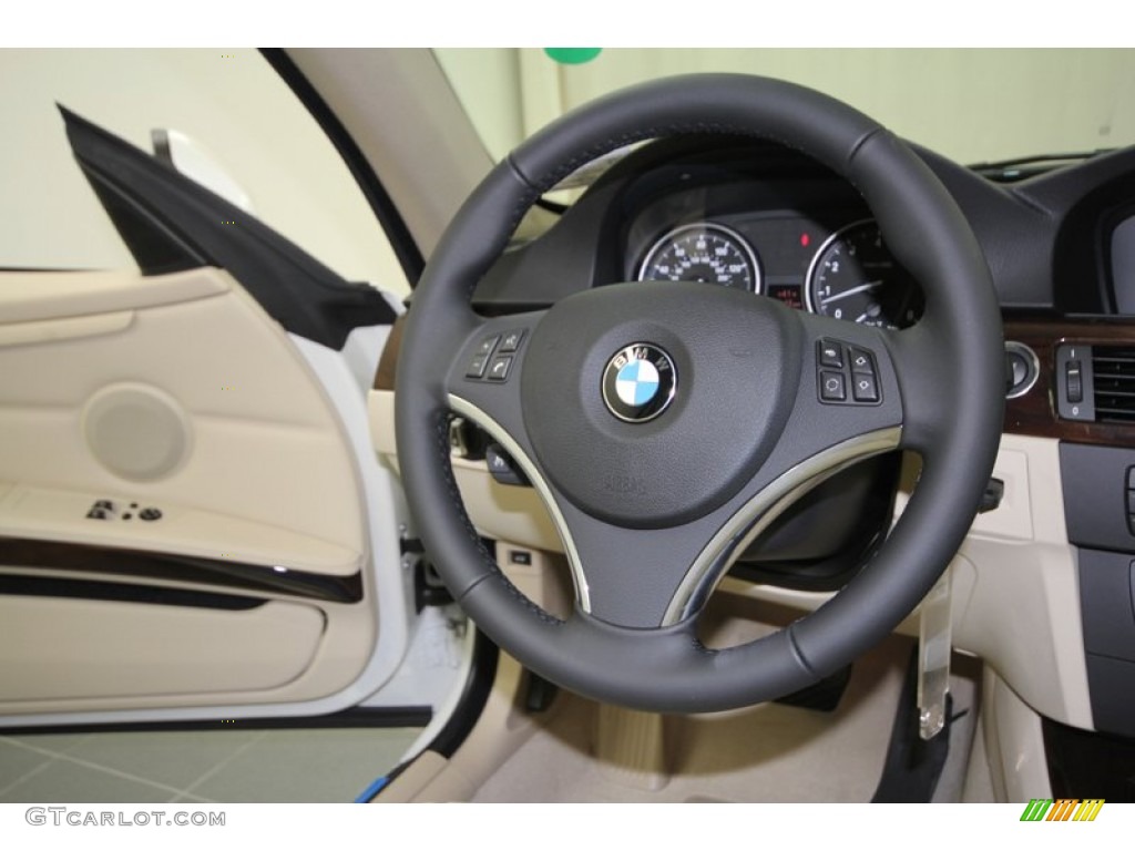 2012 BMW 3 Series 328i Coupe Cream Beige Steering Wheel Photo #57567387