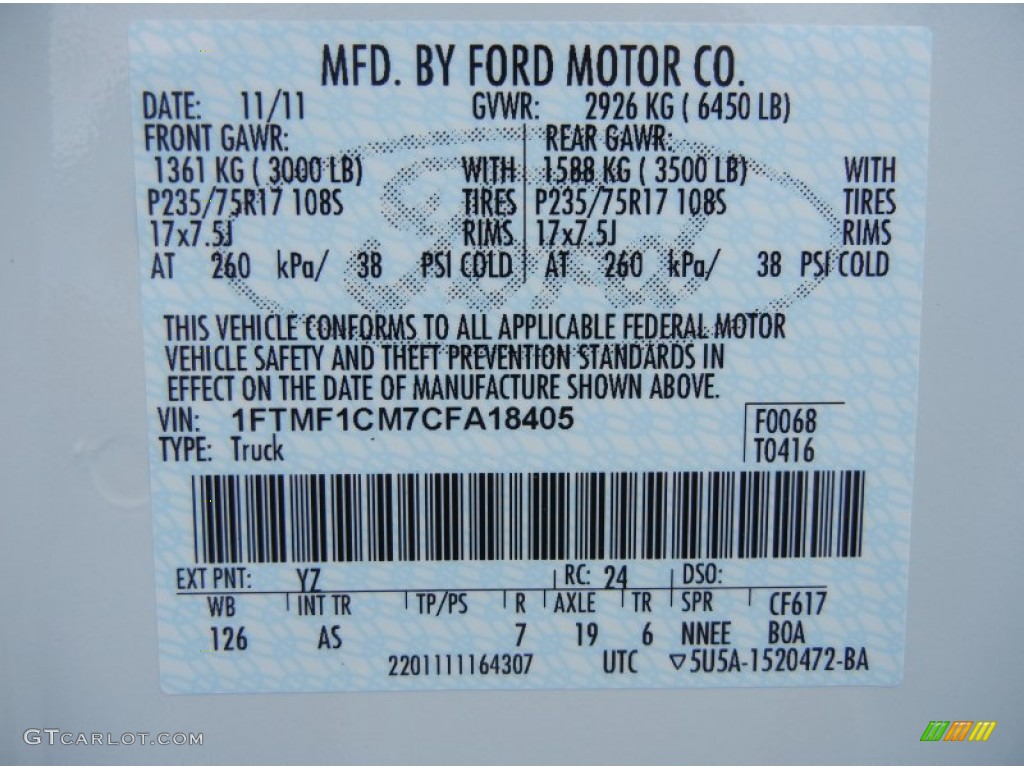2012 F150 Color Code YZ for Oxford White Photo #57567843