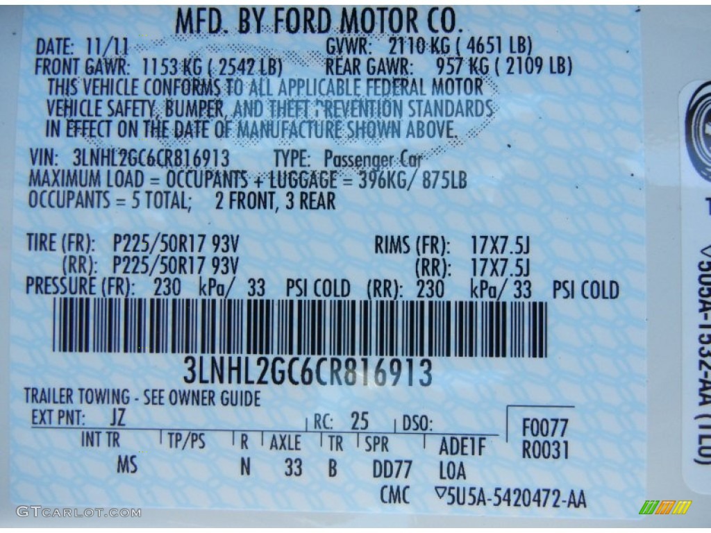 2012 MKZ Color Code JZ for Crystal Champagne Metallic Tri-Coat Photo #57568164