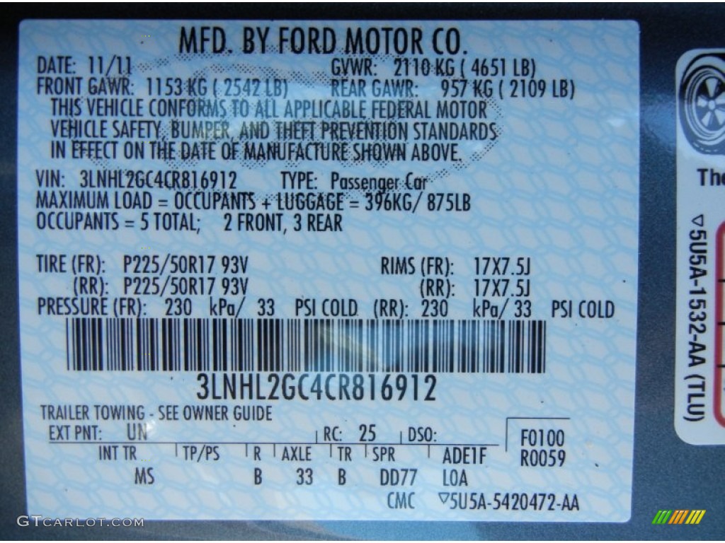 2012 MKZ Color Code UN for Steel Blue Metallic Photo #57568257