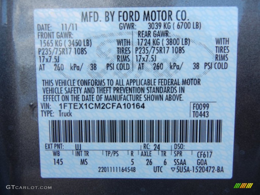 2012 F150 Color Code UJ for Sterling Gray Metallic Photo #57568350