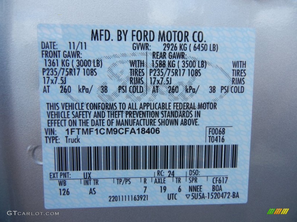 2012 F150 Color Code UX for Ingot Silver Metallic Photo #57568437