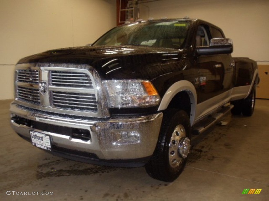 2012 Ram 3500 HD Laramie Crew Cab 4x4 Dually - Brilliant Black Crystal Pearl / Light Pebble Beige/Bark Brown photo #1