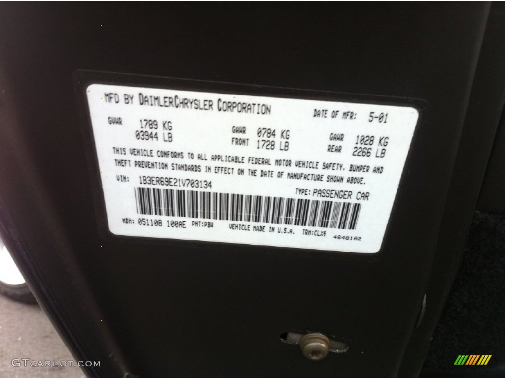 2001 Dodge Viper GTS Color Code Photos