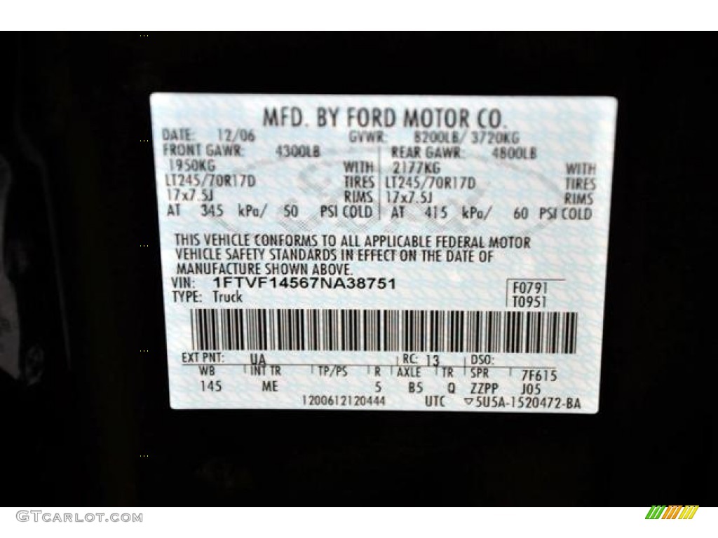 2007 F150 Color Code UA for Black Photo #57575023