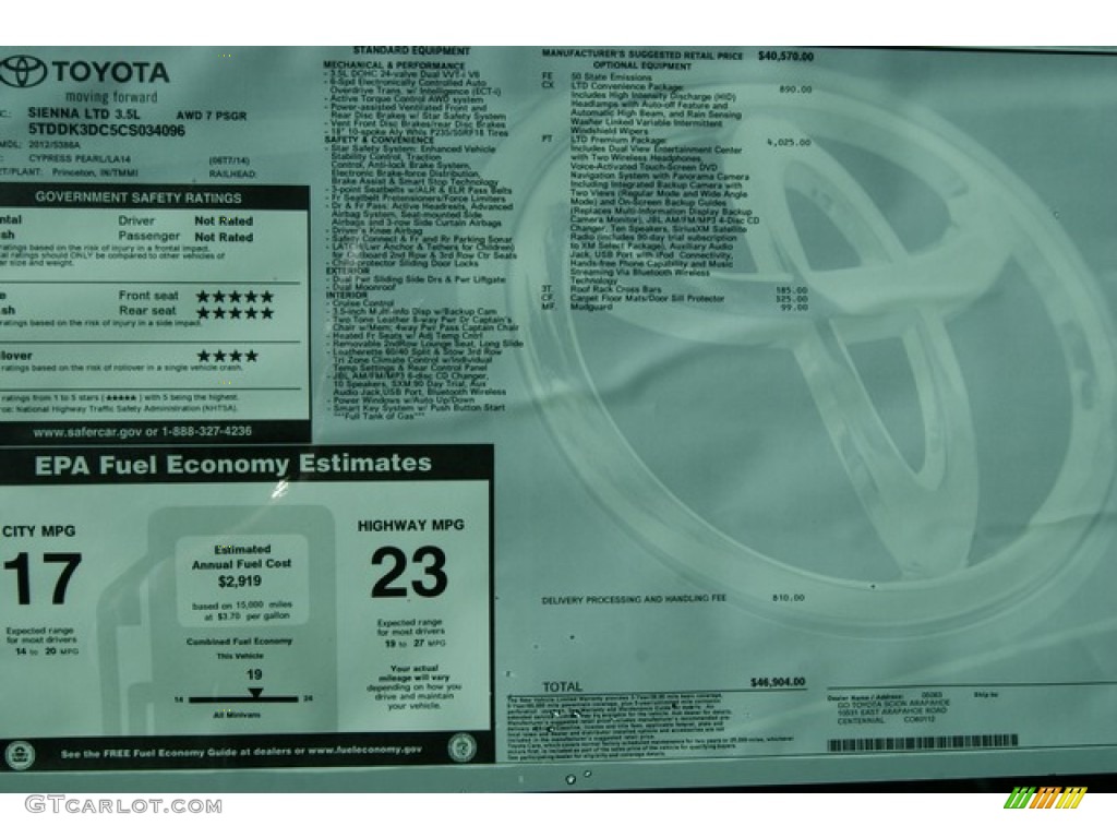 2012 Sienna Limited AWD - Predawn Gray Mica / Light Gray photo #17