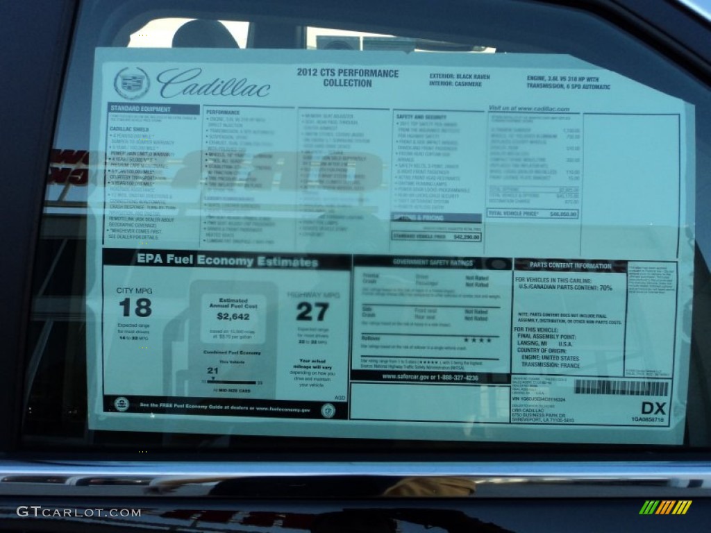 2012 Cadillac CTS 3.6 Sedan Window Sticker Photo #57600384