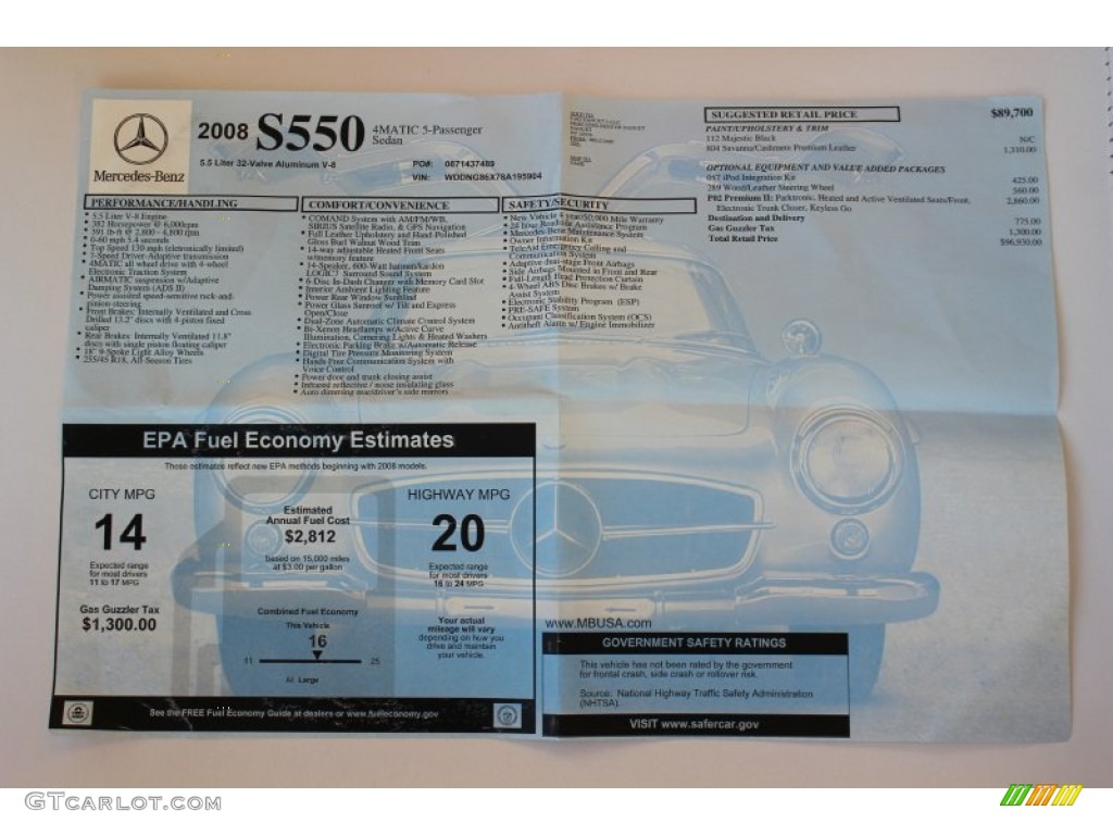 2008 Mercedes-Benz S 550 4Matic Sedan Window Sticker Photos