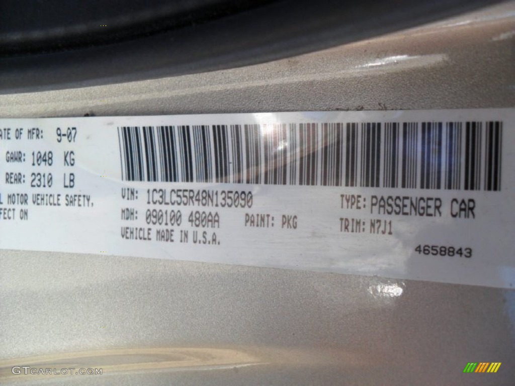 2008 Sebring Color Code PKG for Light Sandstone Metallic Photo #57625642