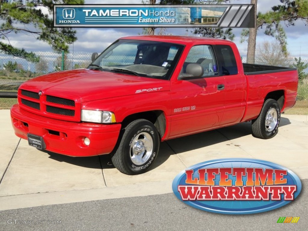 1999 Ram 1500 Sport Extended Cab - Flame Red / Mist Gray photo #1