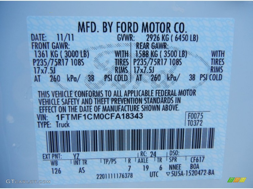 2012 F150 Color Code YZ for Oxford White Photo #57636787