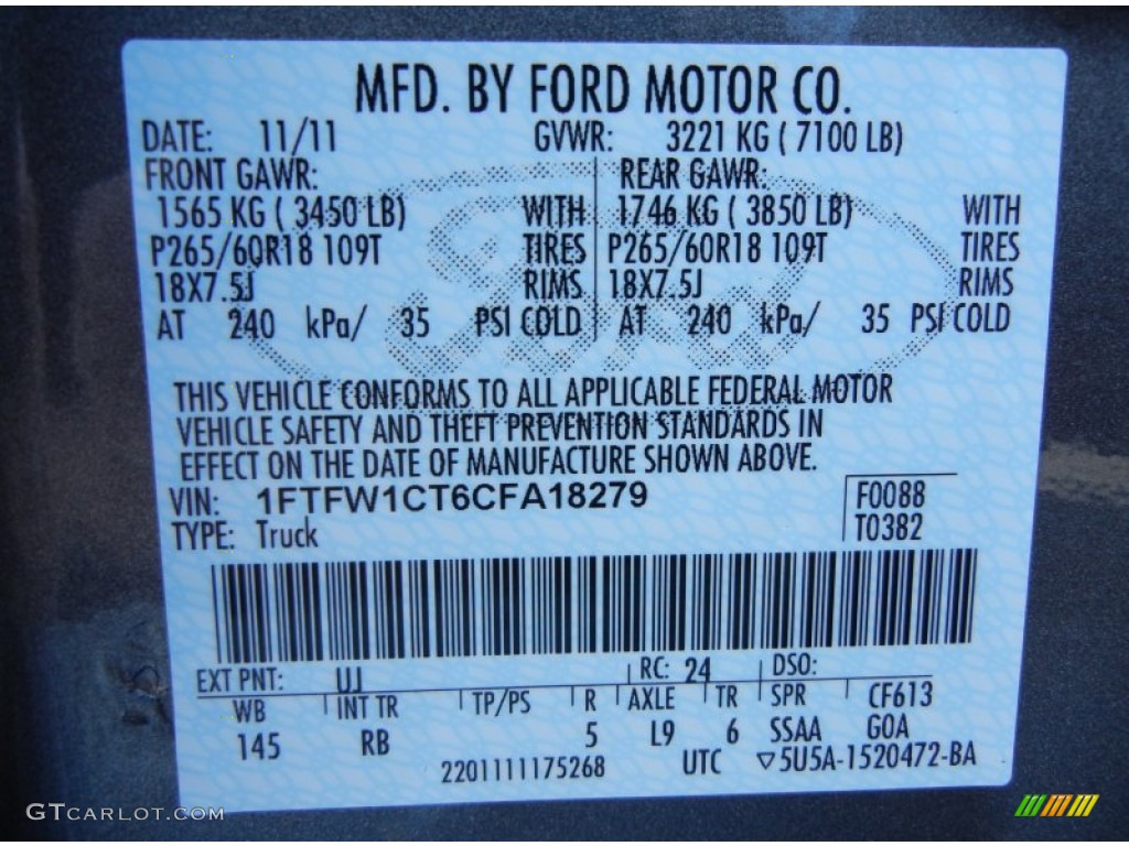 2012 F150 Color Code UJ for Sterling Gray Metallic Photo #57636889