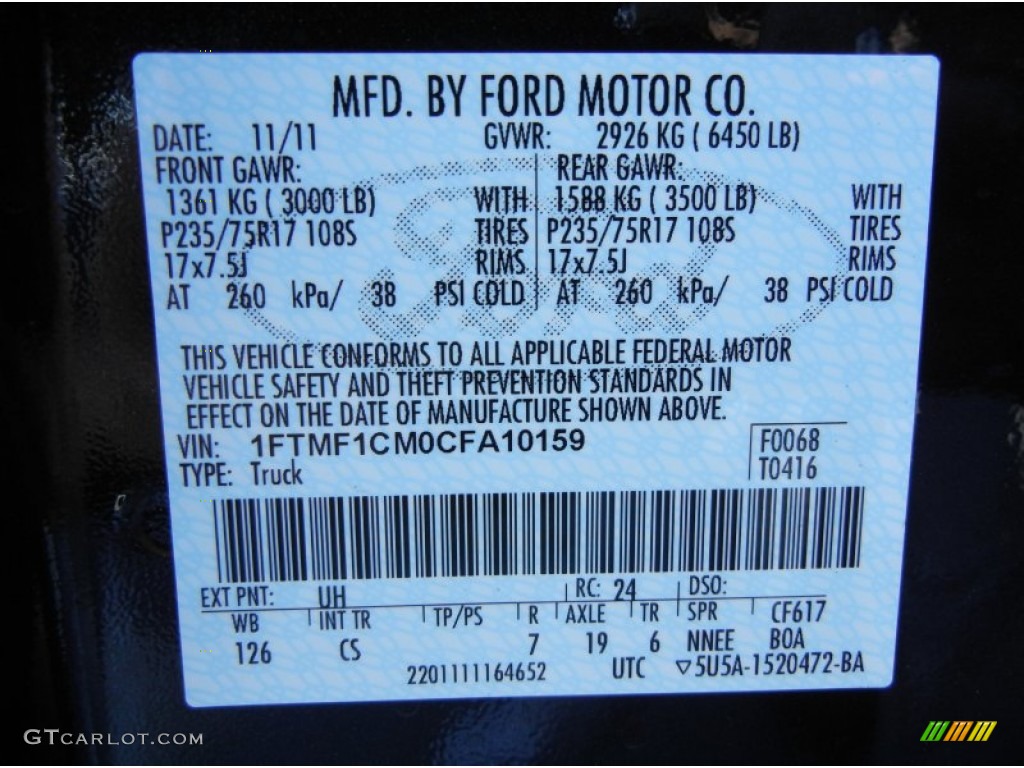 2012 F150 Color Code UH for Tuxedo Black Metallic Photo #57637468