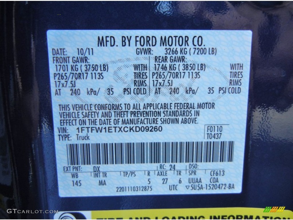 2012 F150 Color Code DX for Dark Blue Pearl Metallic Photo #57637691