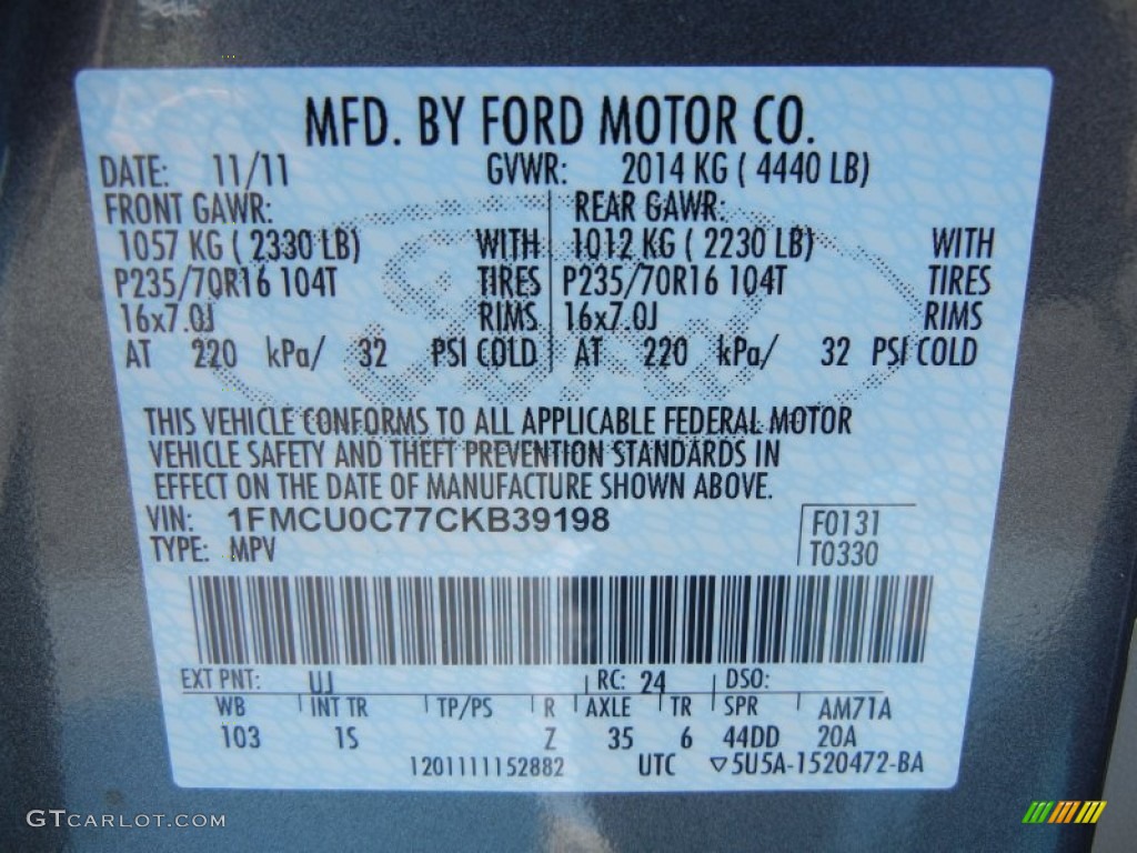 2012 Escape Color Code UJ for Sterling Gray Metallic Photo #57637804