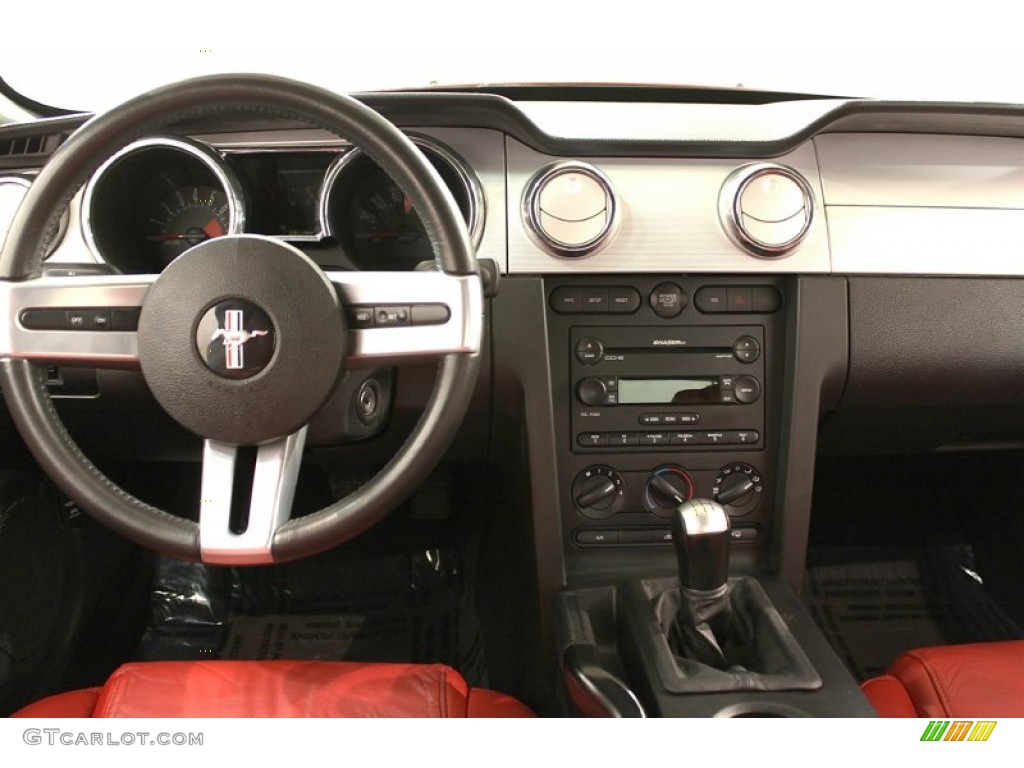 2005 Ford Mustang GT Premium Coupe Red Leather Dashboard Photo #57638050