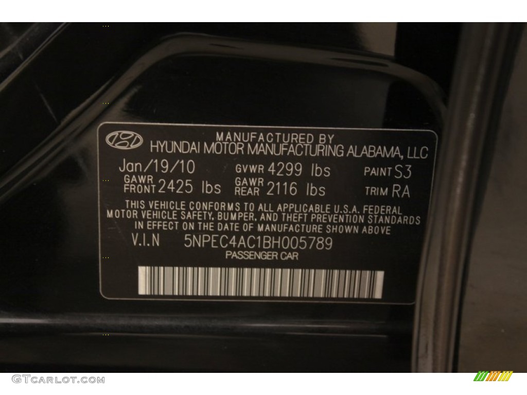 2011 Sonata Limited - Midnight Black / Gray photo #20