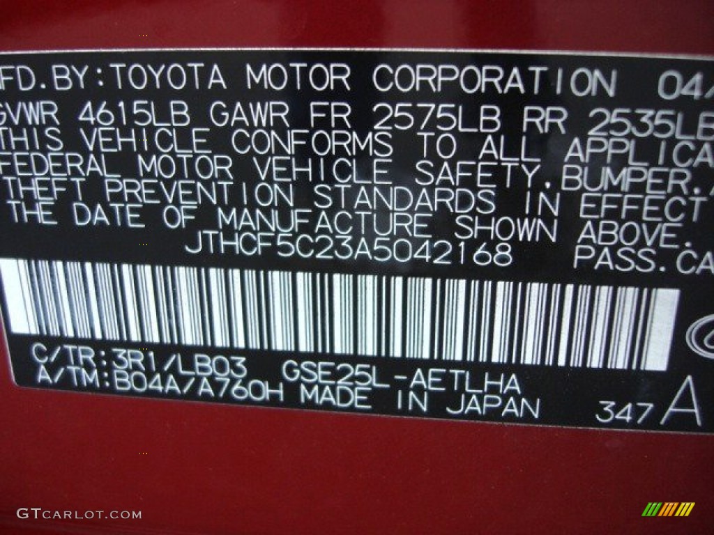 2010 IS Color Code 3R1 for Matador Red Mica Photo #57649105