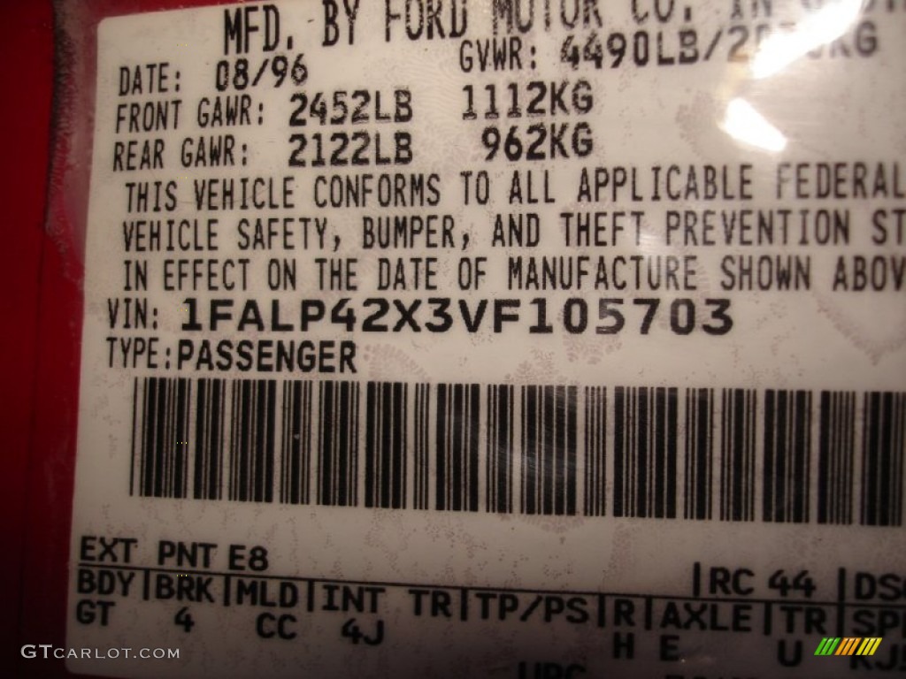1997 Mustang Color Code E8 for Rio Red Photo #57660395