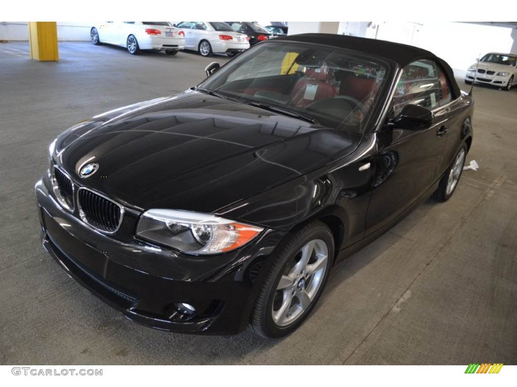 2012 1 Series 128i Convertible - Jet Black / Coral Red photo #8
