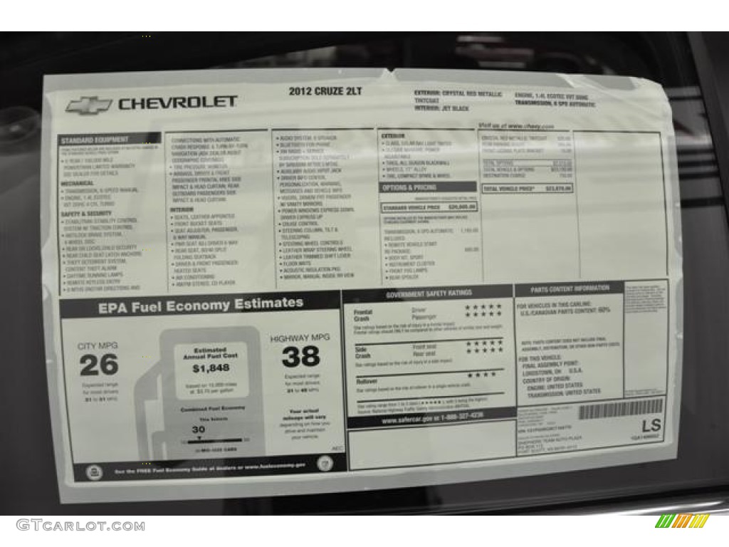 2012 Chevrolet Cruze LT/RS Window Sticker Photo #57679919