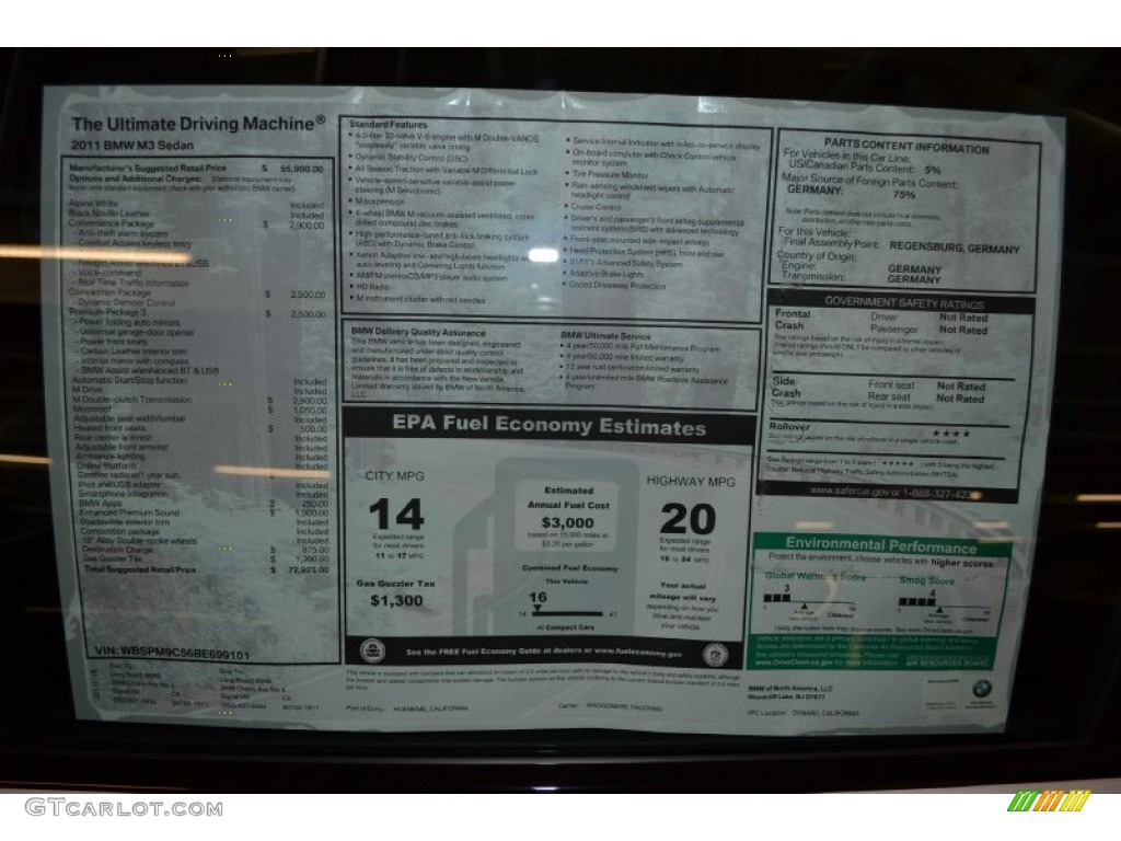 2011 BMW M3 Sedan Window Sticker Photo #57680171