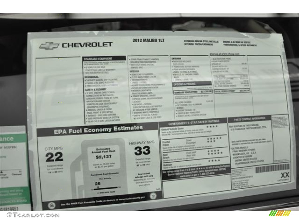 2012 Chevrolet Malibu LT Window Sticker Photos