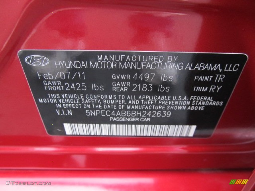 2011 Sonata SE 2.0T - Venetian Red / Black photo #24
