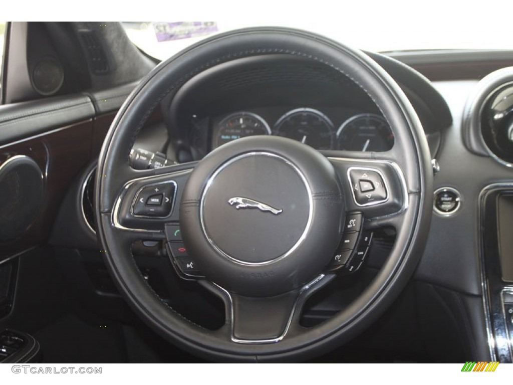 2011 Jaguar XJ XJ Supercharged Jet Black/Ivory Steering Wheel Photo #57681653
