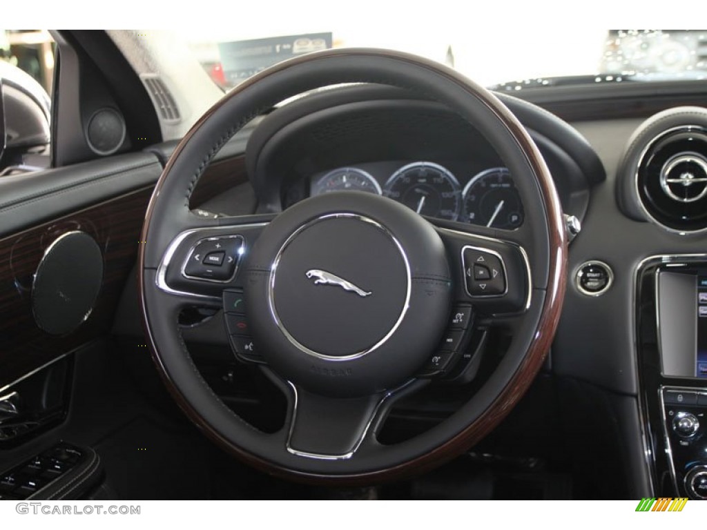 2012 Jaguar XJ XJL Portfolio Jet/Ivory Steering Wheel Photo #57681938