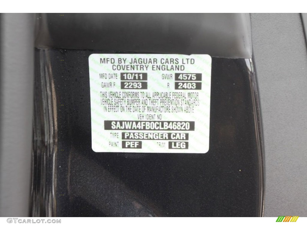 2012 XK Color Code PEF for Midnight Black Photo #57682319