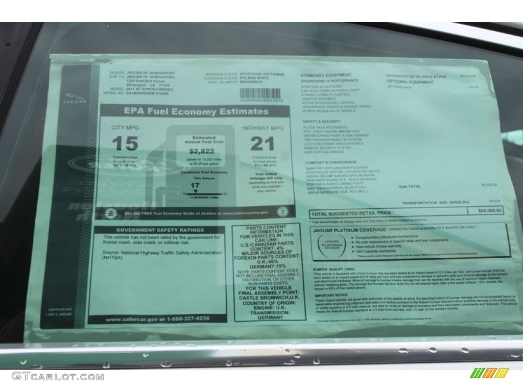 2011 Jaguar XF XF Supercharged Sedan Window Sticker Photo #57683438