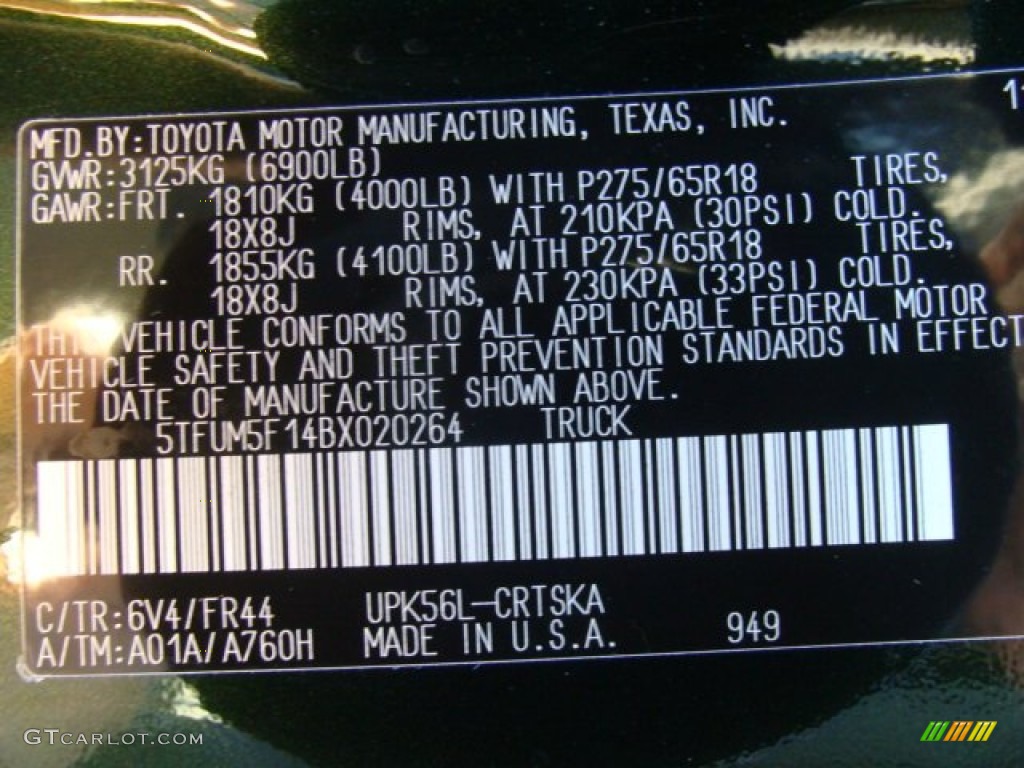 2011 Tundra Color Code 6V4 for Spruce Green Mica Photo #57684293