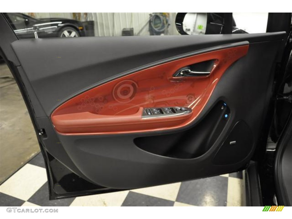 2012 Chevrolet Volt Hatchback Jet Black/Spice Red/Dark Accents Door Panel Photo #57686519