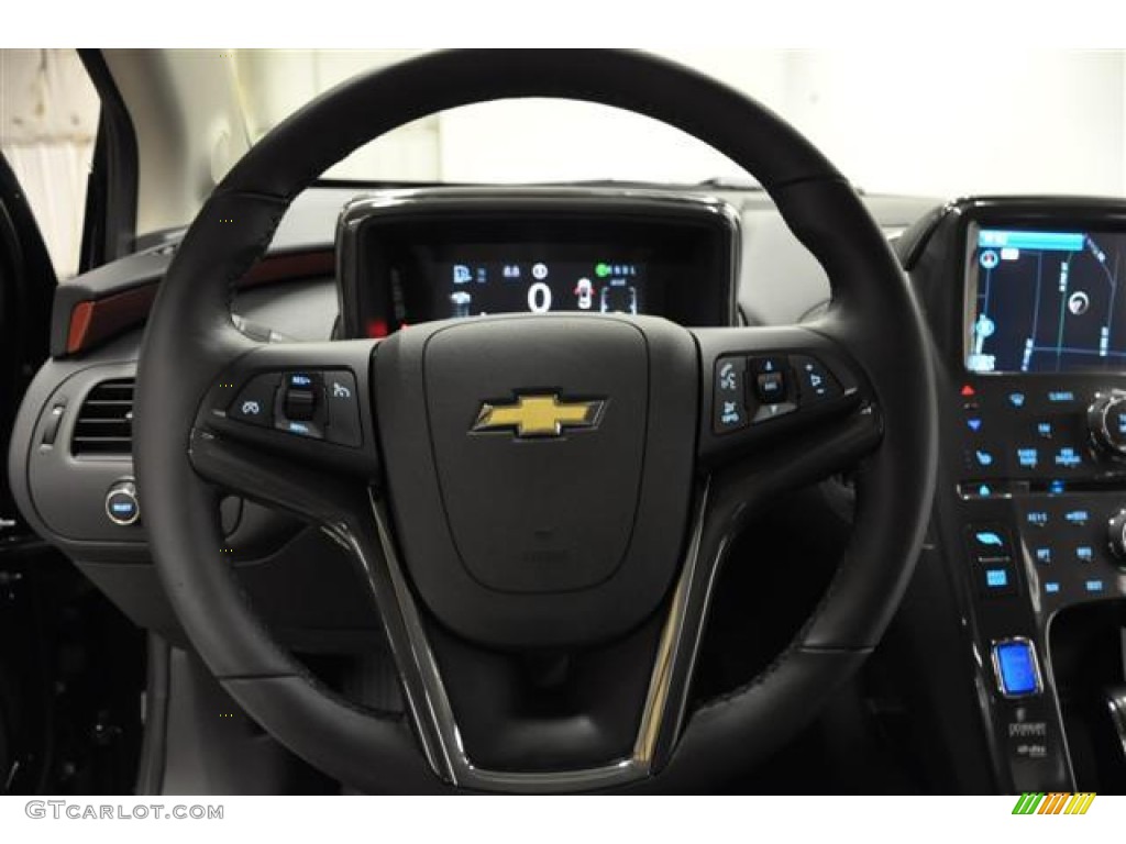2012 Chevrolet Volt Hatchback Jet Black/Spice Red/Dark Accents Steering Wheel Photo #57686573
