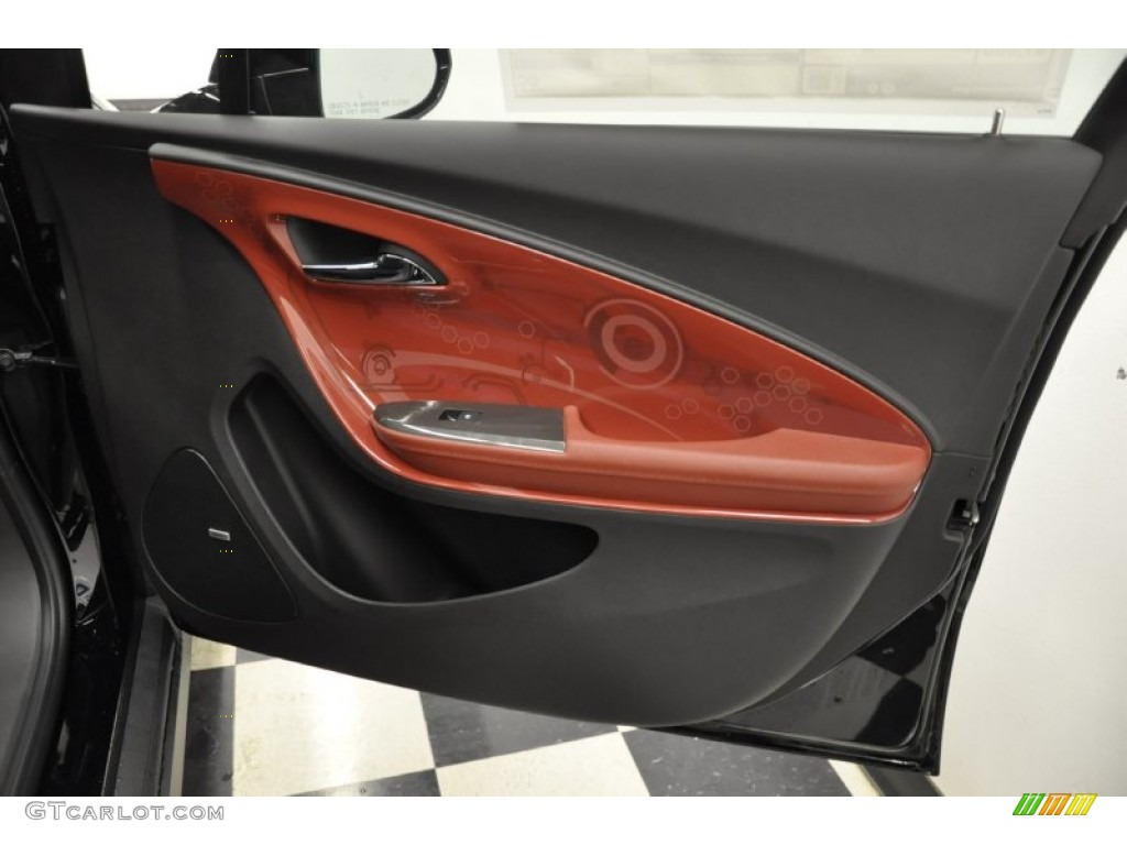 2012 Chevrolet Volt Hatchback Jet Black/Spice Red/Dark Accents Door Panel Photo #57686654