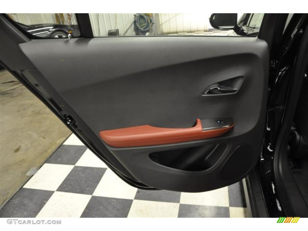 2012 Chevrolet Volt Hatchback Jet Black/Spice Red/Dark Accents Door Panel Photo #57686665