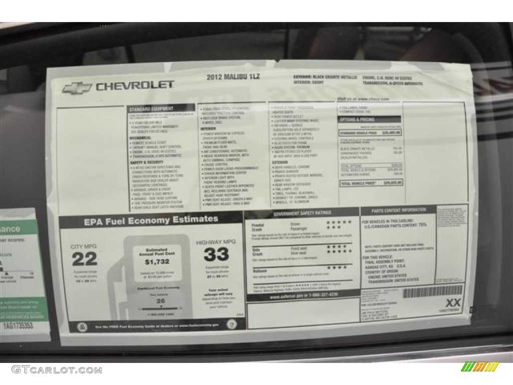 2012 Chevrolet Malibu LTZ Window Sticker Photos
